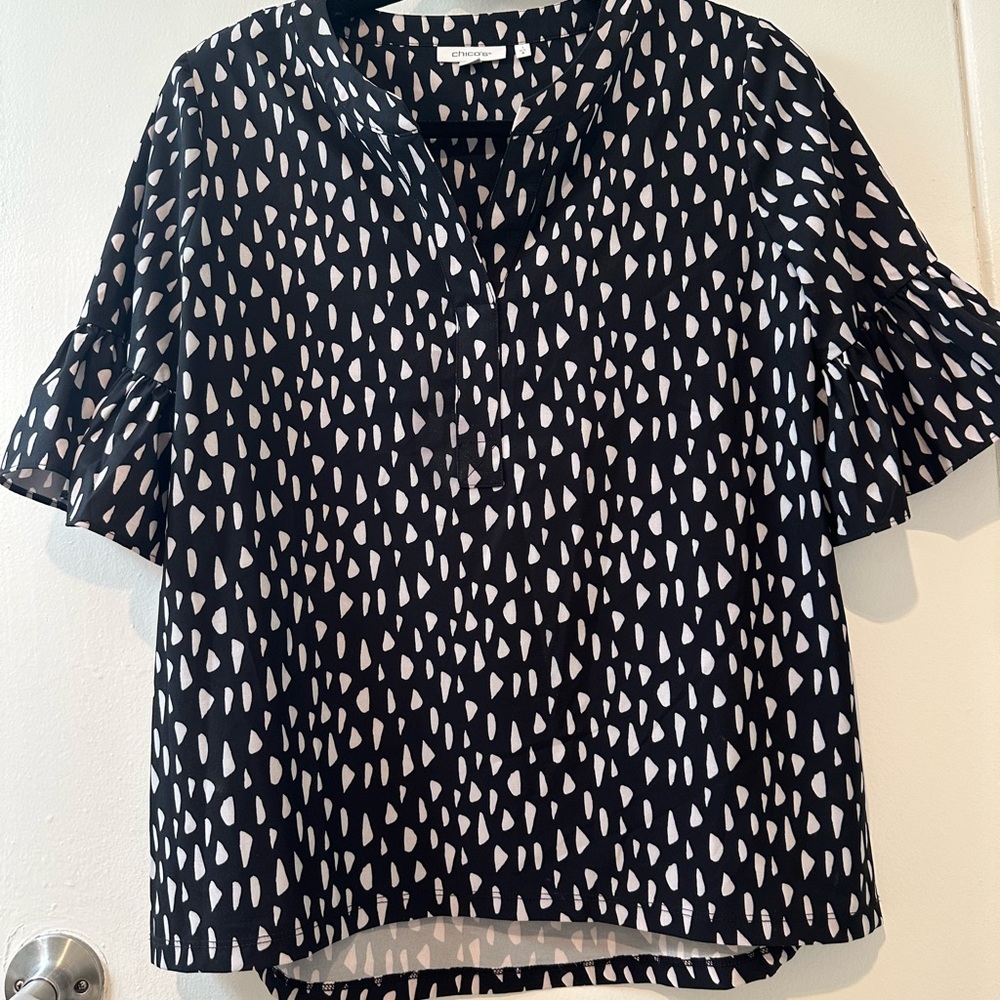 Chico's Black and White Geometric Blouse